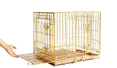 Homey Pet Gold Color Folding Design Dog Crate Puppy Kennel With Removable Floor Grid And Pull Out Tray #TOP3
