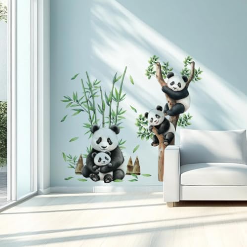GOMAKERER 2 feuille Autocollants Muraux Panda de Dessin Animé 2 style Autocollants Décoratifs en Bambou pour Animaux Autocollants Muraux Amovibles à Décoller et à...