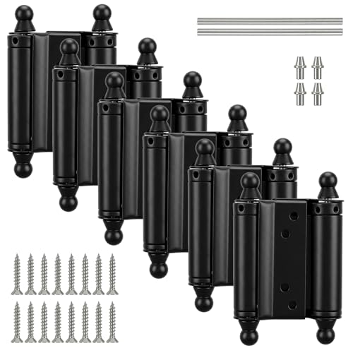 Oqqlin 6 Pcs Saloon Door Hinges 3 Inch Double Action Spring Hinges Black Stainless Steel Self Closing Swinging Door Hinge with Screws and Pins for Saloon Cafe Bar Pub