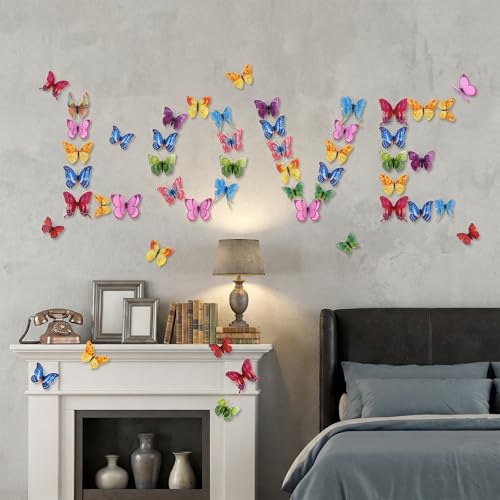 24 Stück Schmetterlings-Wanddeko-Sets, 3D Schmetterlings-Wandtattoos, deko schmetterlinge bunte Schmetterlingsaufkleber für die Heimdekoration, magnetische Schmetterlings-Wanddeko