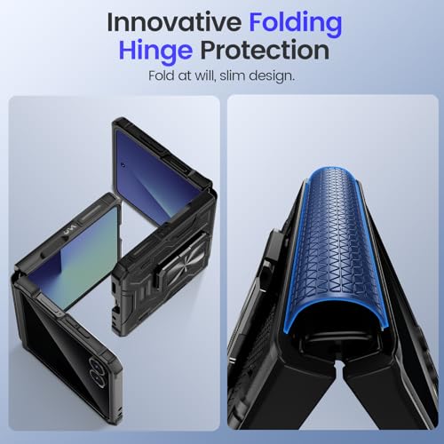 Image of VEGO for Samsung Z Flip 7 Case with Kickstand &Built-in Screen Protector | Hinge Protection Military-Grade Shockproof Drop Protection Anti-Peeping Hard Case for Samsung Galaxy Z Flip 7 -Black