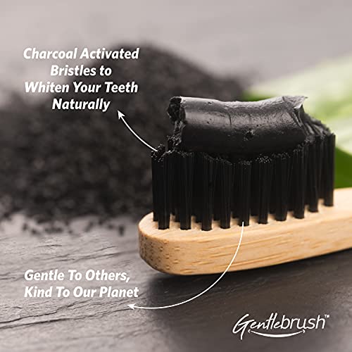 Image of Bamboo Manual Toothbrush For Adults & Kids, Round Handle Wooden Brush With Bpa Free Charcoal Activated Soft Bristles, Biodegradable, Anti-Bacterial & Eco-Friendly (Pack Of 1)
