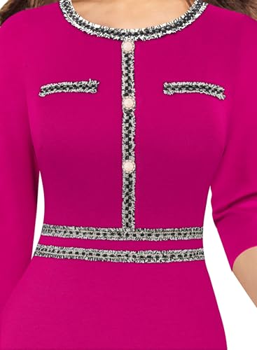 Image of VFSHOW Womens Button Crew Neck Wear to Work Office Business Casual Church Party Slimming Fitted Bodycon Pencil Sheath Dress