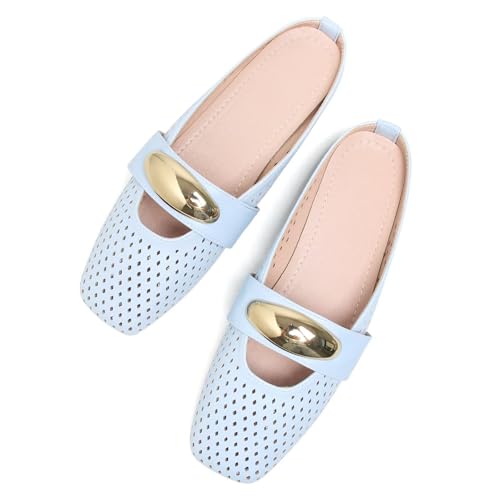 LUXINYU Women Fashion Comfortable Slip on Mules Sandals Elegant Dressy Flats Square Toe Breathable Daily Walking Shoes Beach Shoes Office Shoes3