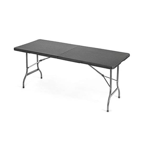CHRISTOW Rattan Effect Folding Table 6ft Rectangular Black Garden Outdoor Dining