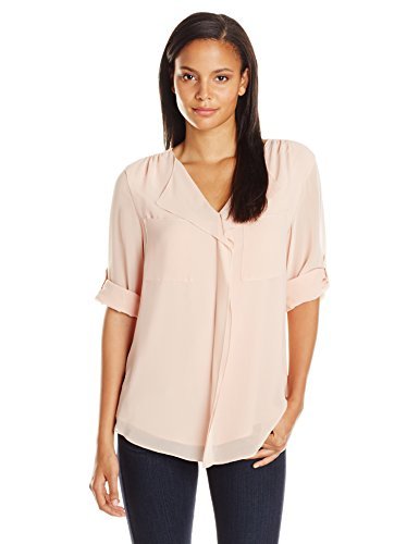 Calvin Klein Women's Modern Essential Ruffle Front Blouse, Blush, Large