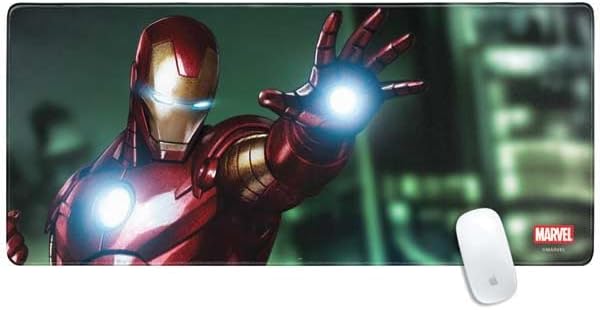 Skinit Extra Large Gaming Mouse Pad - Officially Licensed Tony Stark Iron Man Design with Stitched Edges, Waterproof, Non-Slip Rubber Base, Desk Mat for Keyboard & Mouse, 35.75" x 15.4" inches