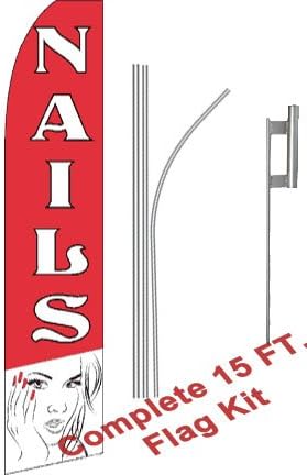 NEOPlex - "Nails" Complete Flag Kit - Includes 12' Swooper Feather Business Flag with 15-Foot Anodized Aluminum Flagpole and Ground Spike