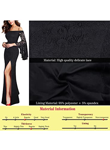 VFSHOW Womens Floral Lace Off Shoulder Bell Sleeve Formal Party Maxi Dress 1810 BLK XL