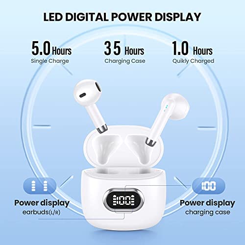 Wireless Earbuds for Samsung Galaxy A52 Bluetooth 5.3 Headphones with LED Display Charging Case, Waterproof IPX7 Hands-Free Headset with Mic, Hi-Fi Stereo Sound, Touch Control - White