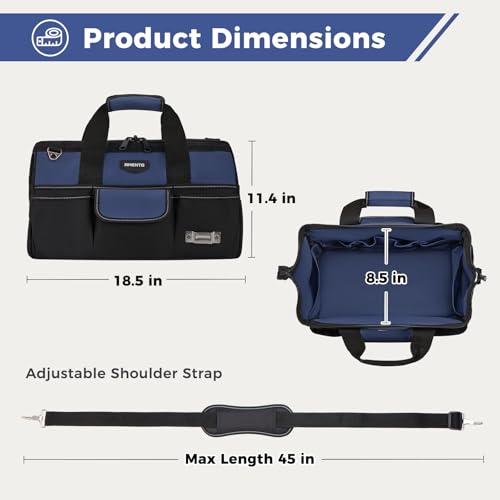 Image of 18-Inch Heavy Duty Tool Bag, 22 Pockets Empty Tool Box Organizer Storage, Soft Large Tote Toolbox Organization Portable Handle Carry Drill Toolbag for Handyman Home DIYer, Dad Men Gifts, Blue