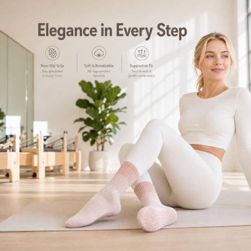 Image of Pilates Socks with Grips for Women, Grippy Socks for Yoga Barre Reformer
