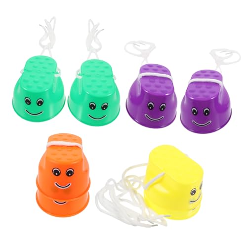 Mobestech 4組 用調節可能なロープ付きバランスバケツ色 厚手プラスチック製滑り止め表面 運動能力とバランス感覚を育む屋外遊び向け踏み高