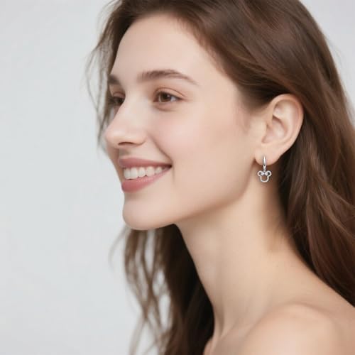 Sterling Silver Bow Mouse Earrings with Cubic Zirconia Hypoallergenic Cute Lightweight Dangle Hoop Earrings Adorable Gifts for Teens Women Daughter Granddaughter Niece4