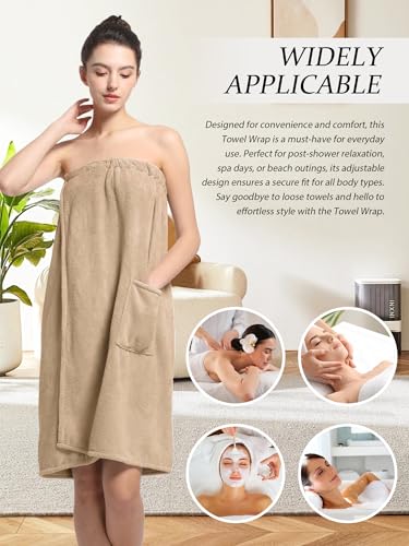 Image of Women'S Soft Wrap Towel Full Length,Bath Robe After Shower Female Plush Long,Spa Bathrobes Lightweight With Pockets