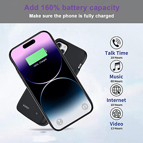 Aftryougo Battery Case For Iphone 14/14 Pro 6.1Inch 8000Mah,Qi Wireless Charging,Wired Headset,Sync-Data Supported, Extended Rechargeable Charger Case For Iphone14/14 Pro-Black #TOP4