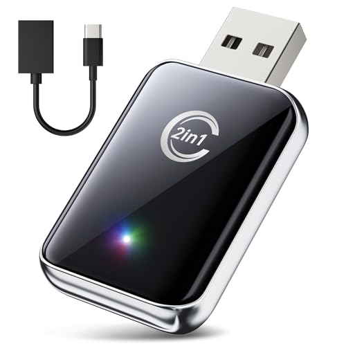 Wireless Carplay Adapter for iPhone, 2 in 1 Plug and Play Mini CarPlay and Android Auto Adapter for iOS 10 Android 11 and Above, Convert Wired Car Play to Wireless