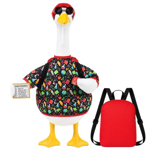 OBUSATT Back to School Porch Goose Outfits Student Geese Costume Set School Themed Goose Clothes Schoolbag Hat Apple Book Fit for 23" Lawn Decor Outdoor Garden Yard Patio Statue Classroom Decoration