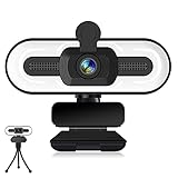 1080P Webcam mit Mikrofon, Full HD Facecam Live-Streaming Webcams mit Ringlicht, Stativ, 360° Schwenkradius, USB Kamera für PC, Videochat-Aufnahme, Mac, Laptop, Zoom, Skype