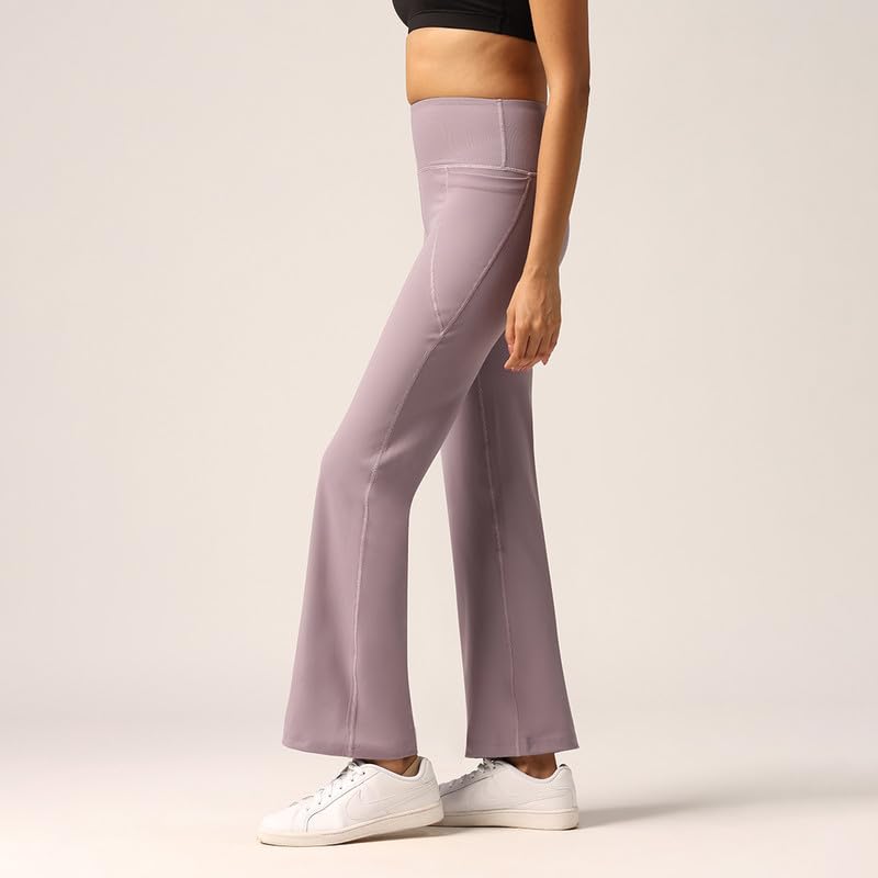 Image of BlissClub Ultimate Flare Pants for Women Upto 5'4 ft | Ribbed Waistband, 4 Pockets | High Waist Trousers and Formal Pants for Office wear