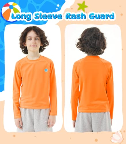 Boys Rash Guard Swim Shirts - Long Sleeve UPF 50+ Sun Shirts for Toddler Kids, Sun Protection SPF Water Surfing Shirts Orange — view 6