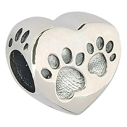 Love Heart Dog Paw Puppy Bone 925 Sterling Silver Charms Pendant Animal Pet Bead for Snake Bracelets (Love Heart Dog Paw) Cover