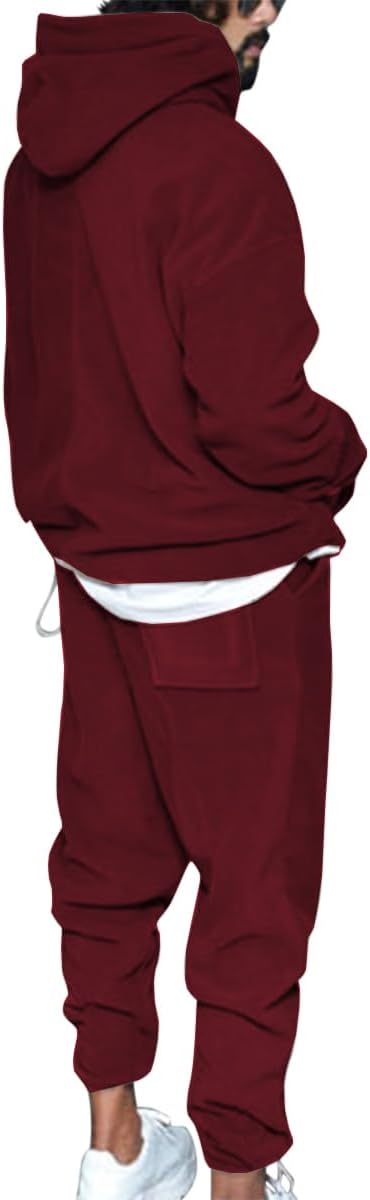 Mens 2 Piece Polar Fleece Tracksuits Hooded Sweatshirts and Jogger Casual Sweatsuit Set - Image 2