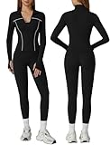 OMEWEE Womens workout sets Contrast Long Sleeve Jacket with Sports Bra and Butt-lifting Pants Yoga Outfits 3 Pieces Set black L