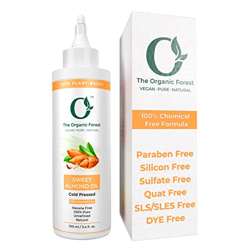 The Organic Forest Almond Oil for Hair, Face, Dry Skin, Cold Pressed 100% Pure Carrier Oil for Essential Body Oils for Women and Men, 100 ML