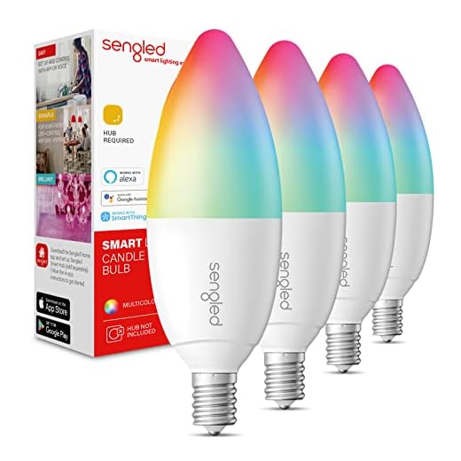 Sengled Zigbee Smart Candelabra Bulbs, Hub Required, Dimmable Multicolor E12 LED Candle Light Bulb Work with Alexa Echo(4th Gen), Echo Plus, Google/SmartThings, Voice/APP Control, 450 LM/40W Eqv. 4PK