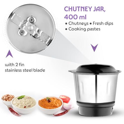 Image of Borosil Silverline RG 600 W Mixer Grinder | Wet & Dry Mixing, Grinding & Blending | 3 Jars (1.5 L Blending Jar, 1 L Grinder Jar, 0.4 L Chutney Jar) | Mixie For Kitchen, White | 2 Years Warranty