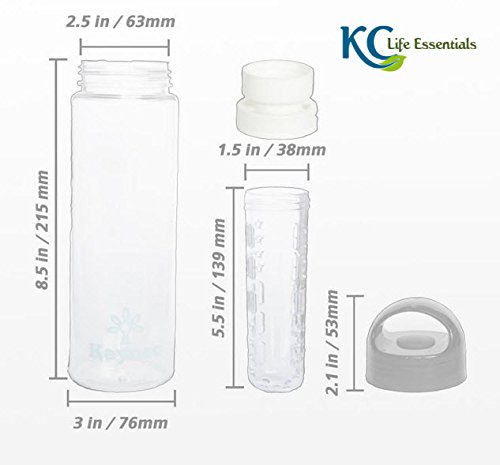 24 Ounce Kc Life Essentials Kc-01 Sport (Water Bottle With Fruit Infuser) Brings Flavor To Your Day. Natural Vitamin Enriched Infusion Supports Healthy Lifestyle. Color: Clear With Blue Top #TOP5