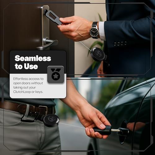 Image of ClutchLoop Anti-Theft Phone Tether - Universal Adhesive Anchor, Retractable Steel Line and Locking Carabiner
