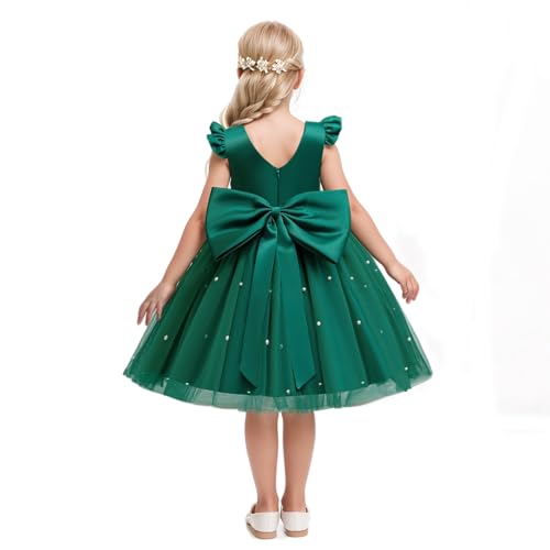 NNJXD Princess Girl Birthday Party Dress Bowknot Kids Dresses Flower Wedding Gown 2070 Green (6Y) 5-6 Years