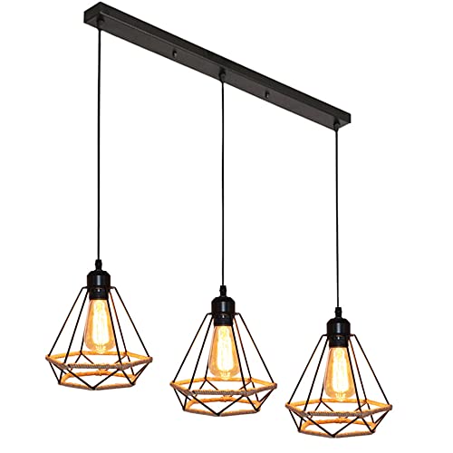 Lustre plafonnier vintage noir e27 3 lampes pour salon et cuisine