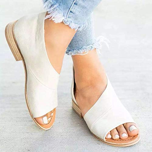 Mltdh Sandalias Ocasionales, Sandalias del Verano, Sandalias de Playa, Fresco y cómodo, Mujeres al Aire Libre de Las Sandalias, (34-43),Blanco,39 Cover