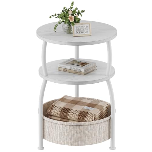 Yuede Round Side Table with Storage Basket, End Table Living Room, 15.7in