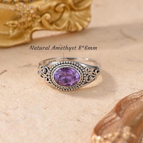 East-West Natural Amethyst Promise Ring for Women 8 * 6mm Oval Shaped Healing Amethyst Rings 925 Sterling Silver2