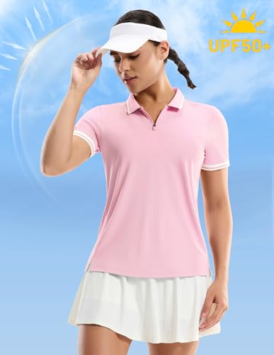 Image of MIER Golf Polo Shirts for Women - 1 /4 Zip Short Sleeve Tennis Tops, Dry Fit