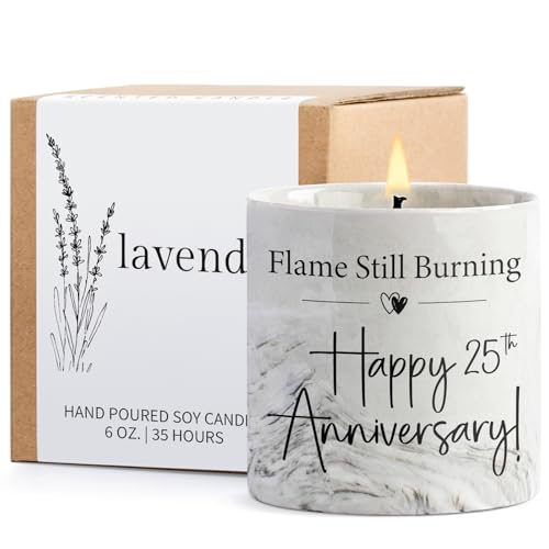 25th Anniversary Candle, 25th Wedding Anniversary Present for Couple, Wife & Husband - 25 Year Aniversario Gifts, 6 Oz Ceramics Lavender Candle