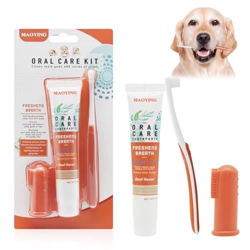 Cepillo Dientes Perro, Pasta de Dientes Perro Dedil Aplicador Incluido, Cepillo de Dientes para Mascotas,Set Dental para Perros, Dedil Aplicador Incluido para la Limpieza e Higiene Bucal