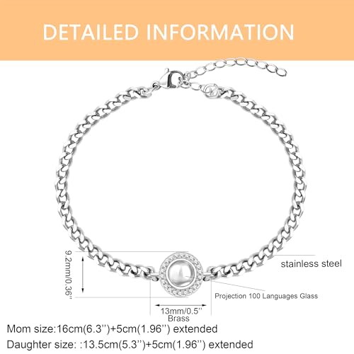 2 Mother-daughter Bracelet Sets, 100 Languages I Love You Projection Bracelet Matching Gift for Mom Daughter Back-to-school Birthday Mother's Day Jewelry3