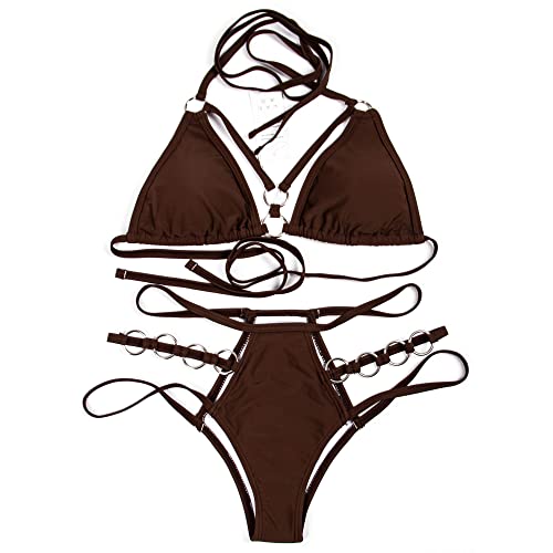 EJsoyo Womens Sexy Thong Bikini Swimsuits String Push up Padded Bathing Suit 2 Piece Cheeky Swimwear with Metal Ring2