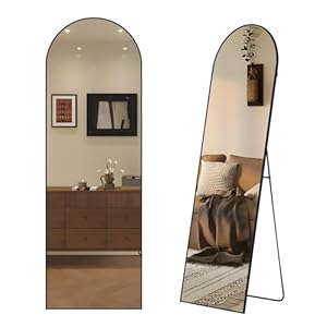 24″x65″ Arched Full Length Mirrors, Full Body Mirror, Black Vanity Floor Mirror Brushed Metal Frame Mounted Mirror Rectangle Bathroom Vanity Mirror for for Bedroom, Entryway, Living Room