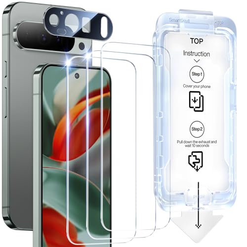 SMARTDEVIL [3+1 Pack] Tempered Glass for Google Pixel 9 Pro Screen Protector With Camera Lens Protector  FingerPrint Reader Compatible Clear 9H Tempered Glass Film Fast & Easy Installation Bubble-Free
