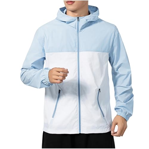 Mens Windbreaker Jackets Lightweight Color Block Jacket with Hood Golf Running WindBreaker Coats with Zip Pockets