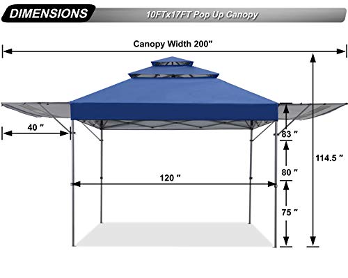 Abccanopy Pop Up Gazebo Canopy 3-Tier Instant Canopy With Adjustable Dual Half Awnings, Navy Blue #TOP1