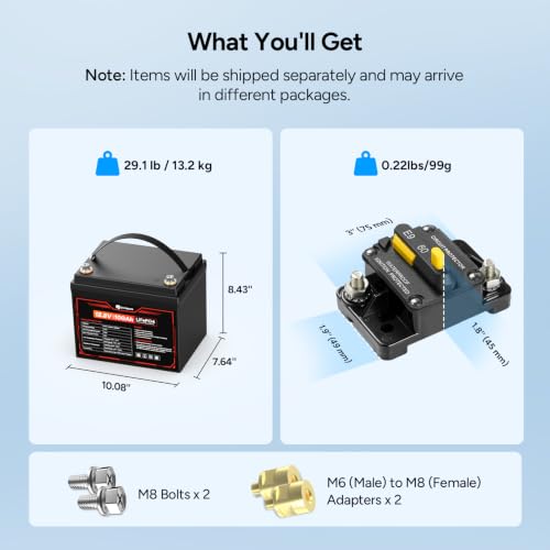 Image of DR.PREPARE 12V 100Ah Trolling Motor LiFePO4 Battery with 60A Circuit Breaker Kit, 1280Wh Lithium Iron Phosphate Battery with 100A BMS, Low & High Temp Protection for Boats, Marine, RV