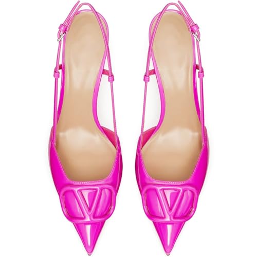 Image of BlingQueen Women Heeled Slingback Sandals Closed Pointed Toe Stiletto High Heels Patent Leather Pumps Slip-On Backless Evening Prom Party Dress Shoes