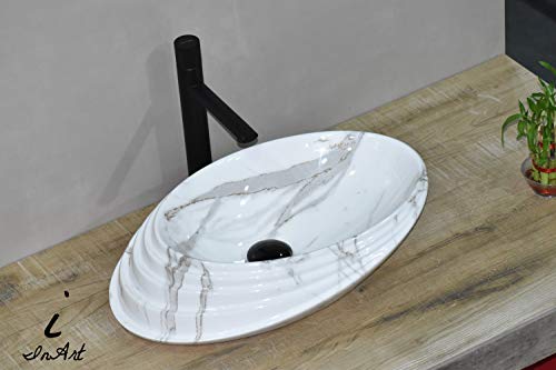 Image of InArt Designer table top wash basin for bathroom /bathroom sink /cabinet wash basin /ceramic basin /counter top basin /vanity washbasin in White Satvario 20 x 15 x 6 Inch